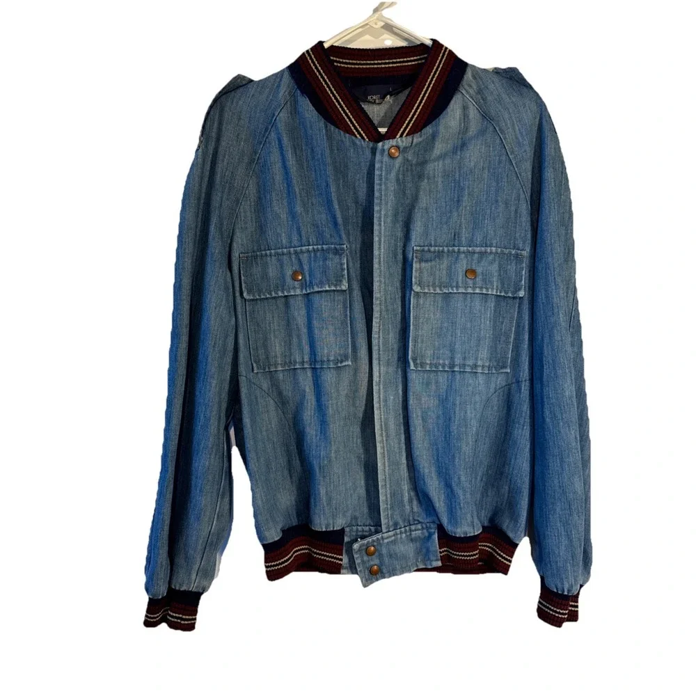 Vintage Koret City Blues Denim Bomber Style Jacket Large Pockets Lightweight